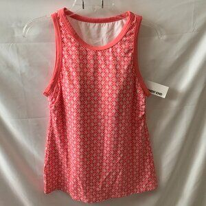 LANDS' END Geo Floral Printed High Neck Tankini Top in Coral Pink/White Sz MED